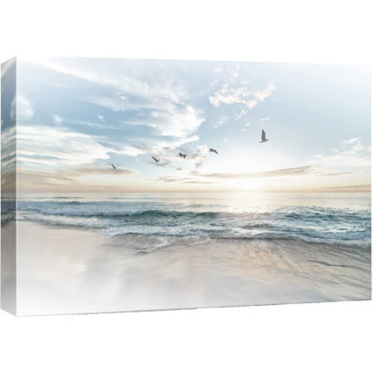 Coastal Beach Sunrise on The Beachy Scene Seagull Coastal Modern Large Canvas Print Wall Art Bedroom Decoration