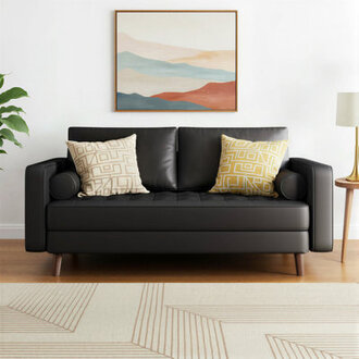 Bridgeview Leather Mid Century Modern Upholstered Square Arm Sofa or Loveseat