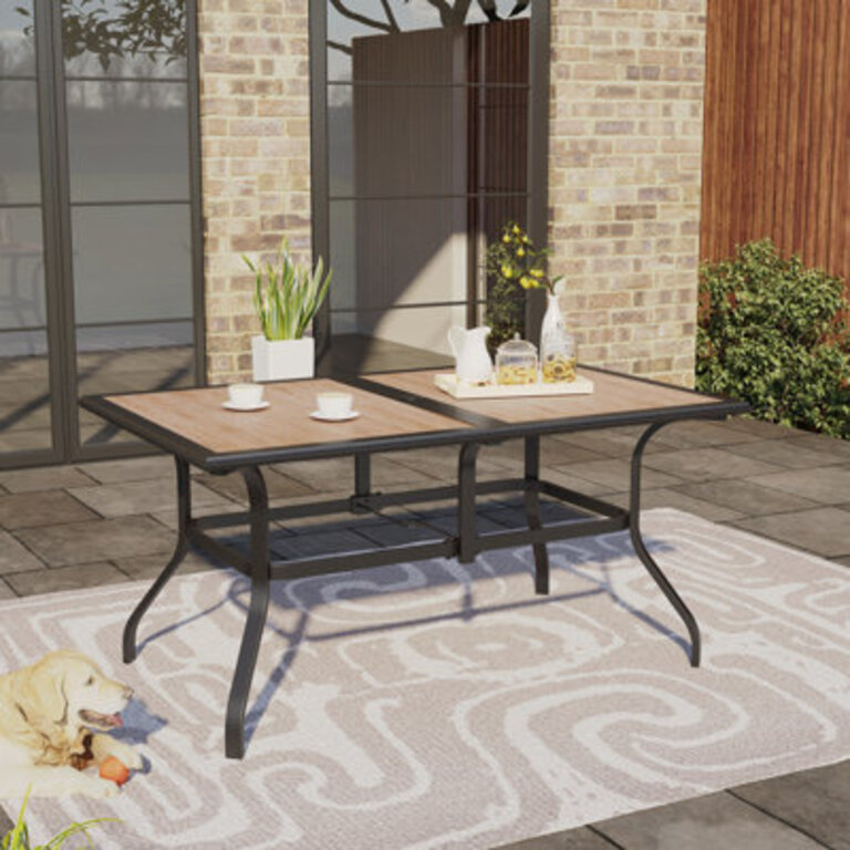 Rodna Rectangular Metal Outdoor Dining Table With Umbrella Hole  38 in W 60 in D