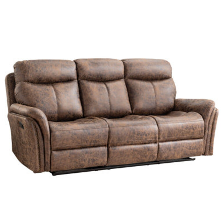 Monserratte 83.5''Wide Classic Soft and Breathable Vegan Leather Manual Reclining Sofa with Nailhead Trim