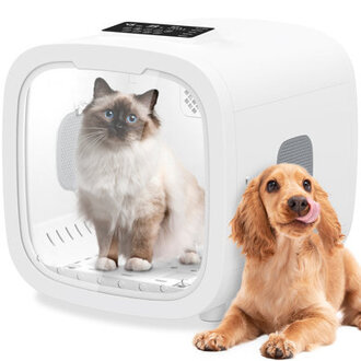 ADVWIN Automatic Pet Dryer Box for Cats and Small Dogs 5 Modes Ultra Quiet Dog Hair Dryer for Pet Grooming with Smart Temperature Control 360 Efficient50 Cat Stickers Timer Light