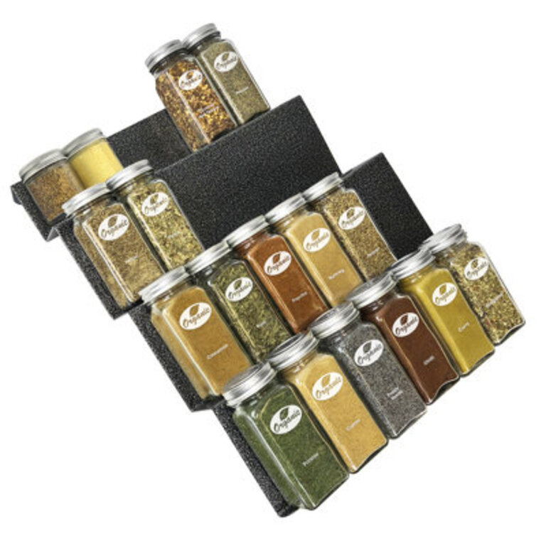 LYNK PROFESSIONAL Spice Drawer Organizer - Heavy Gauge Steel 4 Tier Spice Rack - Silver Metallic