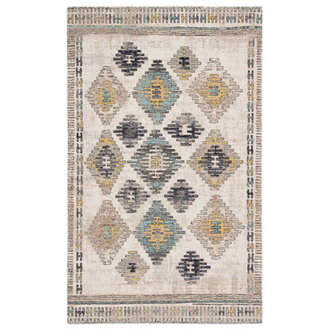 Sacoya Geometric IndoorOutdoor Area Rug in BlueYellowCreamGrey