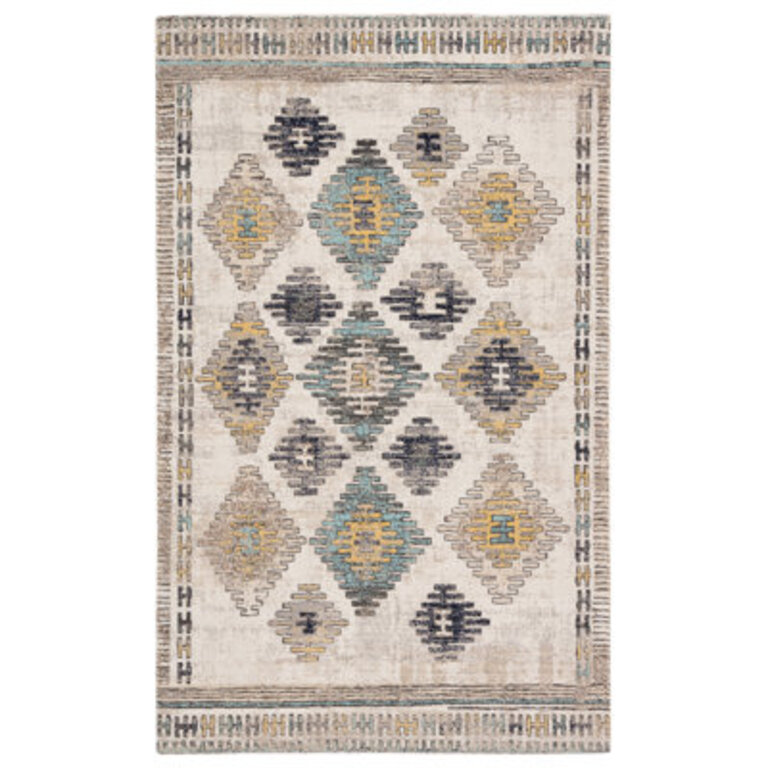 Sacoya Geometric IndoorOutdoor Area Rug in BlueYellowCreamGrey