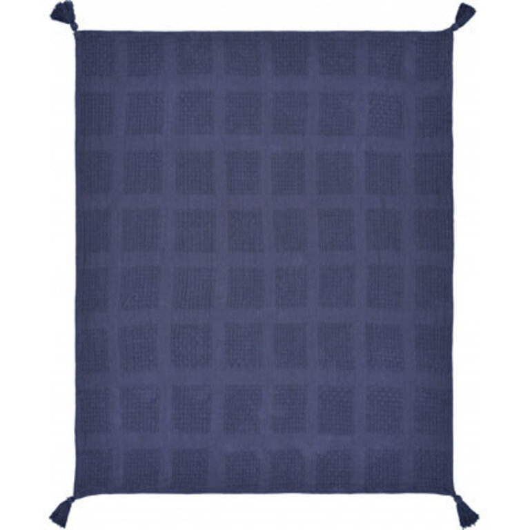 50 X 60 Navy Blue Woven Cotton Throw Blanket with Tassels