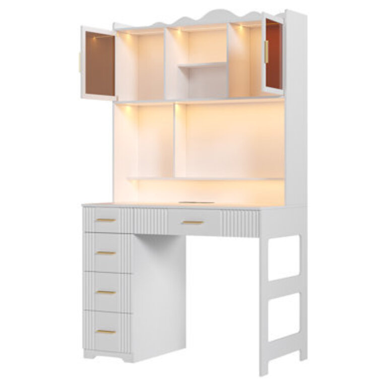 Computer Desk with Hutch and LED Lighting