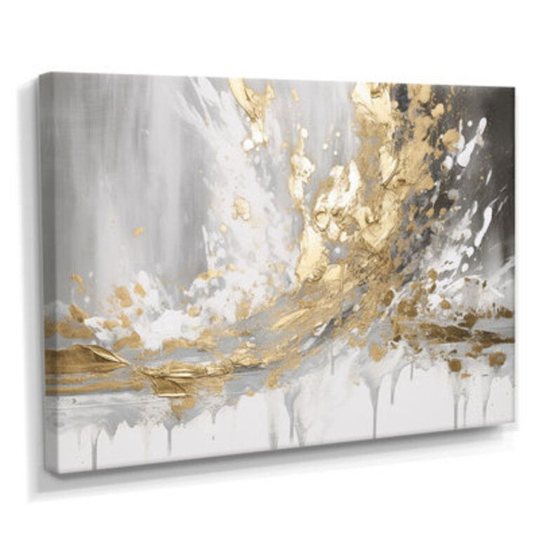 Gold and White Colliding Abstract - Abstract Wall Art Modern Canvas Print