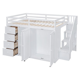 Jaquise Full Storage Loft Bed with Stairs Armoires and Drawers