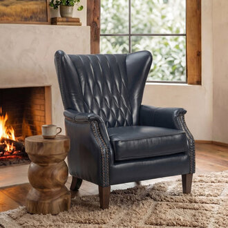 Ameliah Genuine Leather Wingback Club Chair for Office & Home