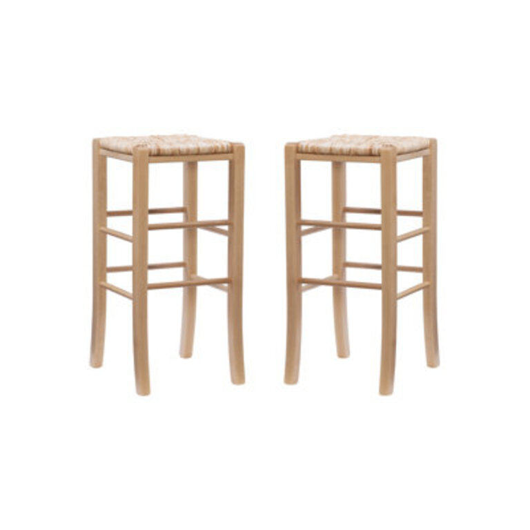 Halvorson Solid Beechwood Counter and Bar Stool With Rattan Seat