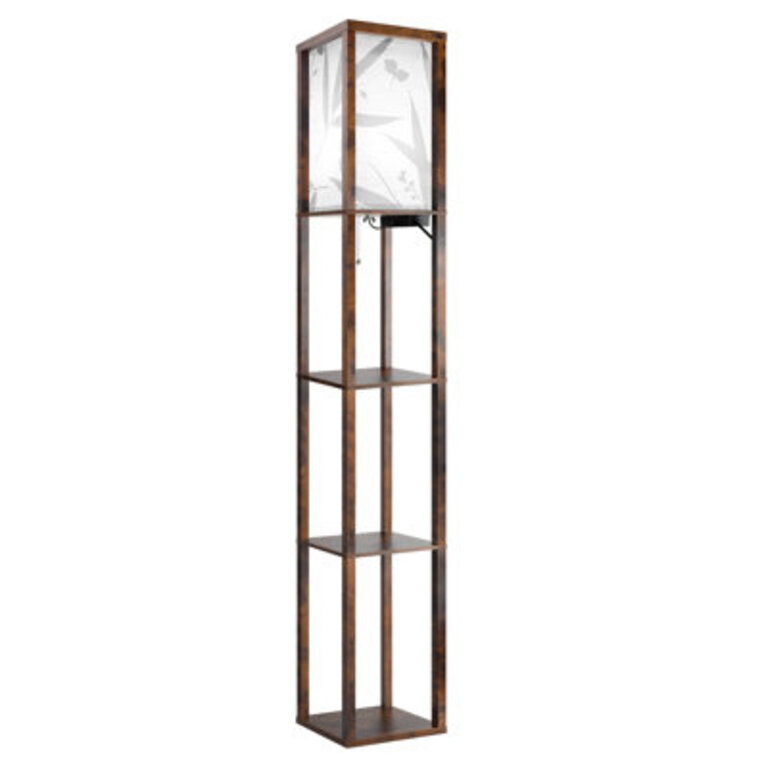 Jarold 637 Column Dimmable Floor Lamp with Shelves  Remote Control  USB Charging Station