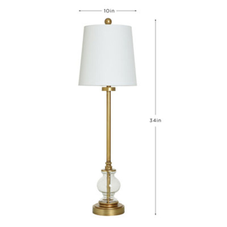 Yenni - Buffet Lamp Brass Metal Clear Seeded Glass - Brass - Off-White Shade