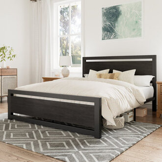 Marilee Wood and Black Metal Frame Bed with Headboard