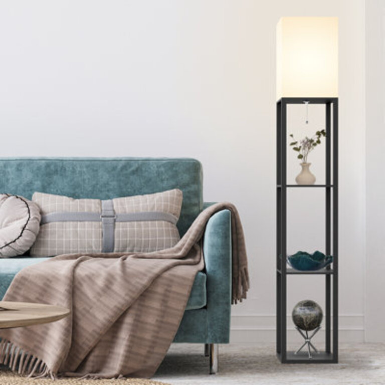 Emonnie 629 Column Floor Lamp with Shelves Real Solid Wood and Bulb Included
