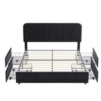 Huntsville Bed Frame with 4 Storage Drawers Velvet Upholstered Platform Bed Adjustable Headboard