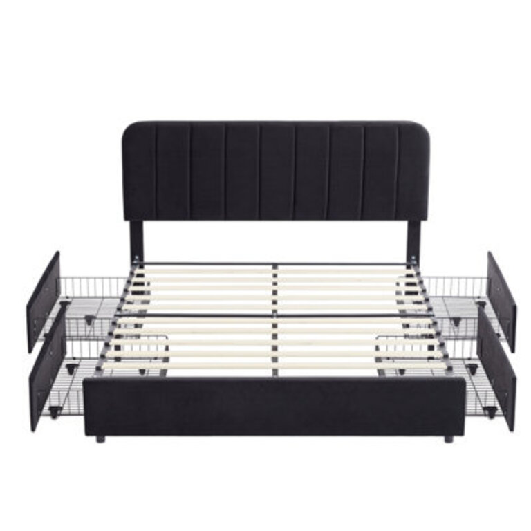 Huntsville Bed Frame with 4 Storage Drawers Velvet Upholstered Platform Bed Adjustable Headboard