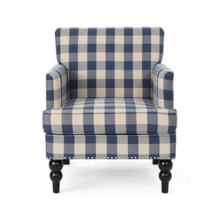 Lofties Contemporary Polyester Armchair with Solid Birch Wood Frame, Plush Cushions, Nailhead Trim, and Button-Tufted Diamond Detailing