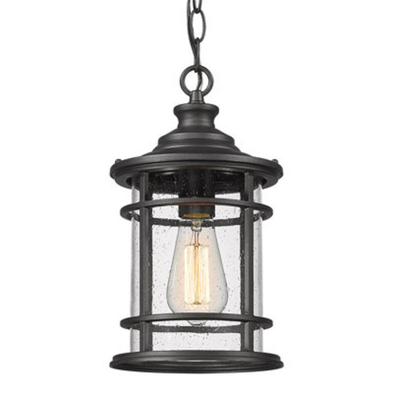 12 Inch Outdoor Hanging Pendant Light Hanging Lantern For Front Porch Seeded Glass Shade Black