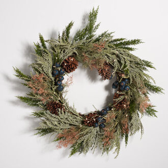 Faux 24 Inch Pine Wreath with Pine Cones  Blueberries