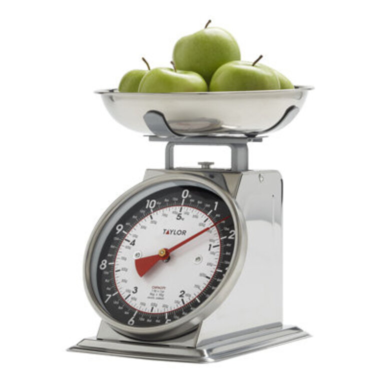 Taylor Mechanical Kitchen Weighing Food Scale Weighs Up To 11Lbs Measures In Grams And Ounces Black And Silver