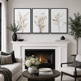 Minimal Botanical Neutral Wildflowers Floral Artwork Simple Organic Modern Wall Pictures Large Framed Canvas Giclee Print 3 Pieces Wall Art Set   16x24x3 pcs 24x36x3 pcs