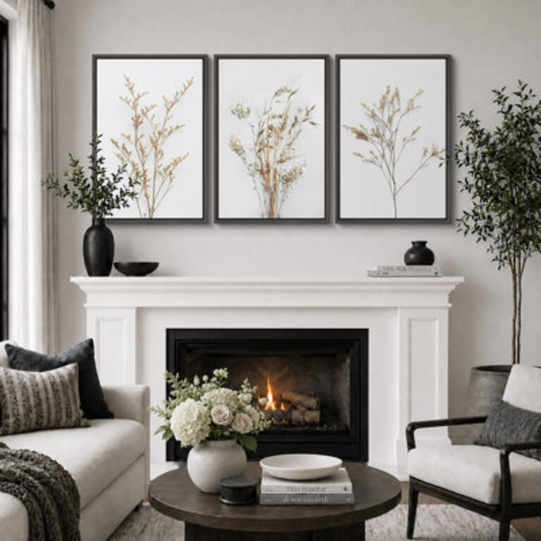 Minimal Botanical Neutral Wildflowers Floral Artwork Simple Organic Modern Wall Pictures Large Framed Canvas Giclee Print 3 Pieces Wall Art Set   16x24x3 pcs 24x36x3 pcs