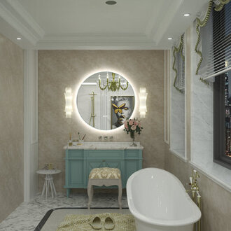 Aevar UL Certified LED Anti-Fog Tempered Glass Round Bathroom/Vanity Mirror