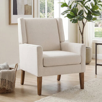 Leston Wide Upholstered Fabric Accent Armchair with Solid Wood Leg