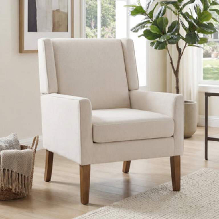 Leston Wide Upholstered Fabric Accent Armchair with Solid Wood Leg