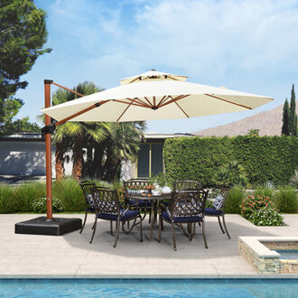 13 FT Round Wood Pattern Cantilever UmbrellaCream