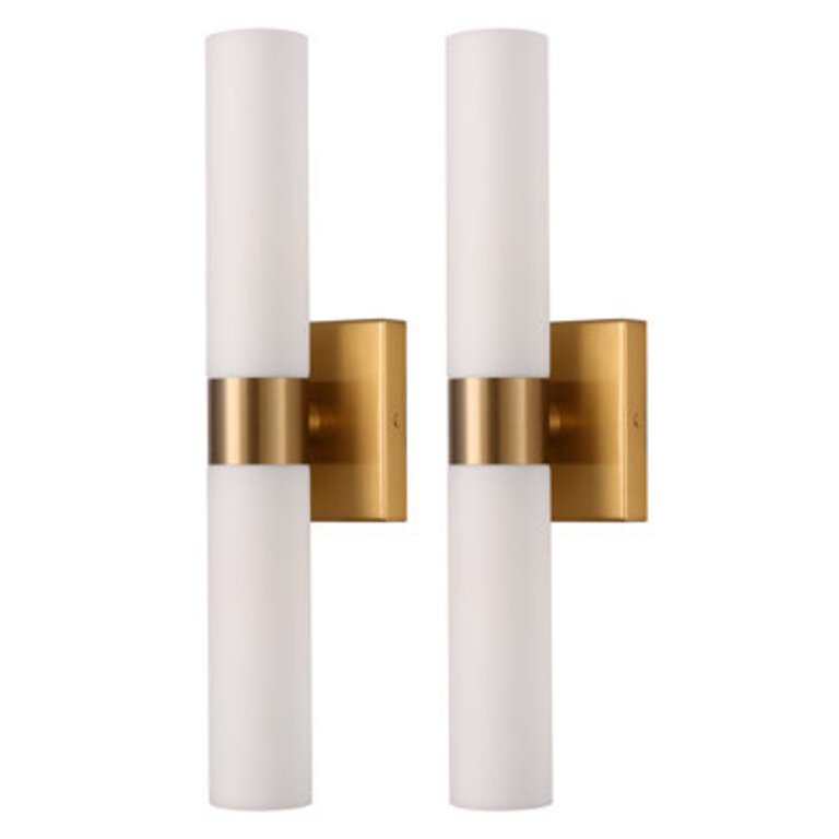 18 In 2-Light White Double Tube Wall Sconce Sleek Up And Down Light Fixture For Bathroom Bedroom