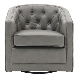 30 W Tufted Top Grain Leather Swivel Barrel Chair