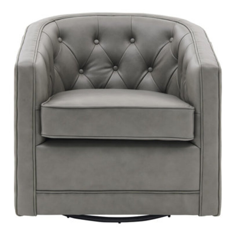 30 W Tufted Top Grain Leather Swivel Barrel Chair