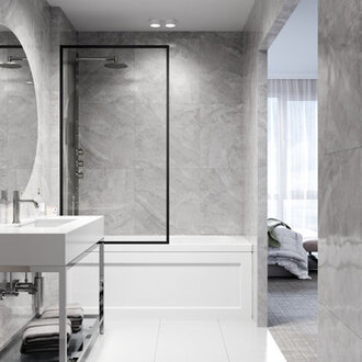 Meridian 34 W x 62 H Fixed Framed Bathtub Screen with 38 Glass