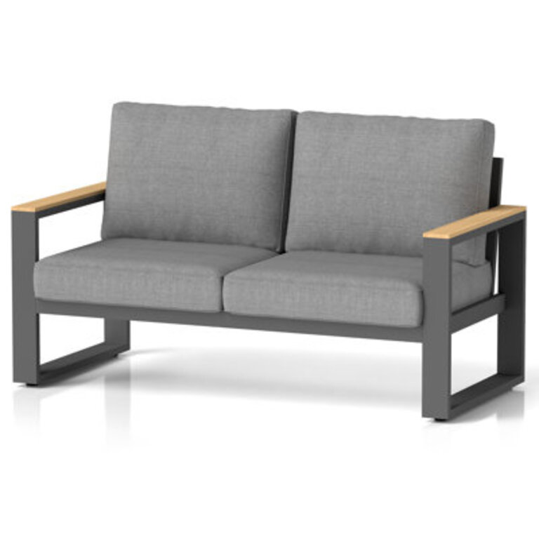 52 Aluminum 2Person Outdoor Sofa for All Weather Metal Patio Sofa with Wood Armrest for Skin-friendly Touch Outdoor Loveseat with Removable Cushions for Backyard Garden Deck