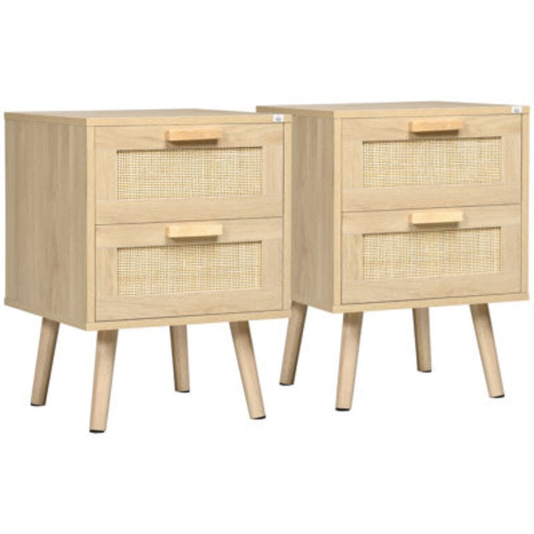 Boho Design Nightstand Set of 2 with 2 Drawers for Living Room