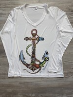 Briney Deep BD Sealife Anchor L/S Vneck White