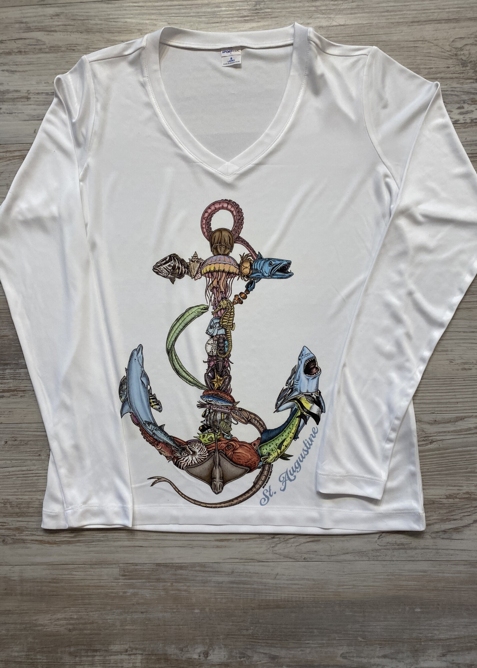 Briney Deep BD Sealife Anchor L/S Vneck White