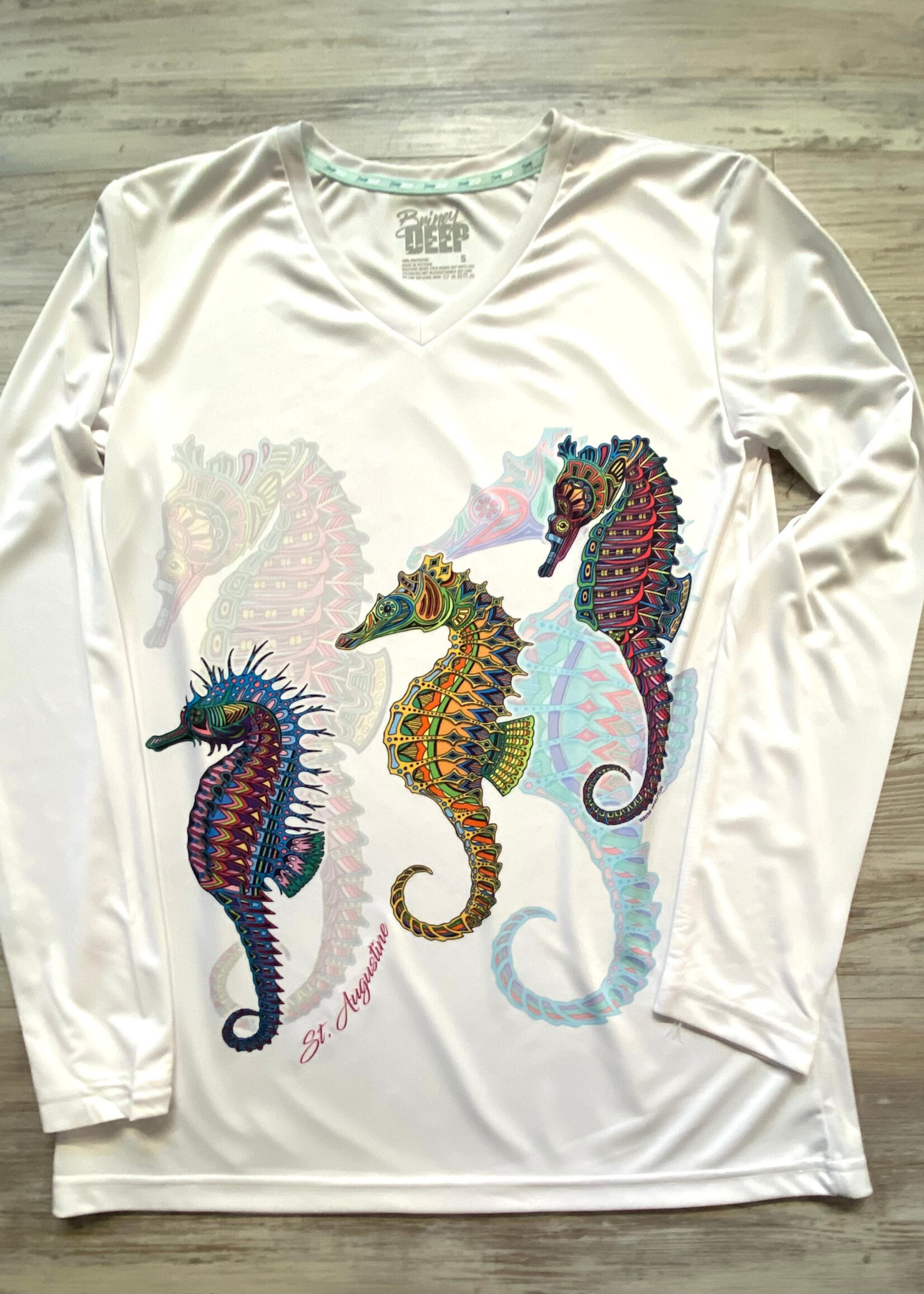 Briney Deep BD Seahorse Trio L/S Vneck White
