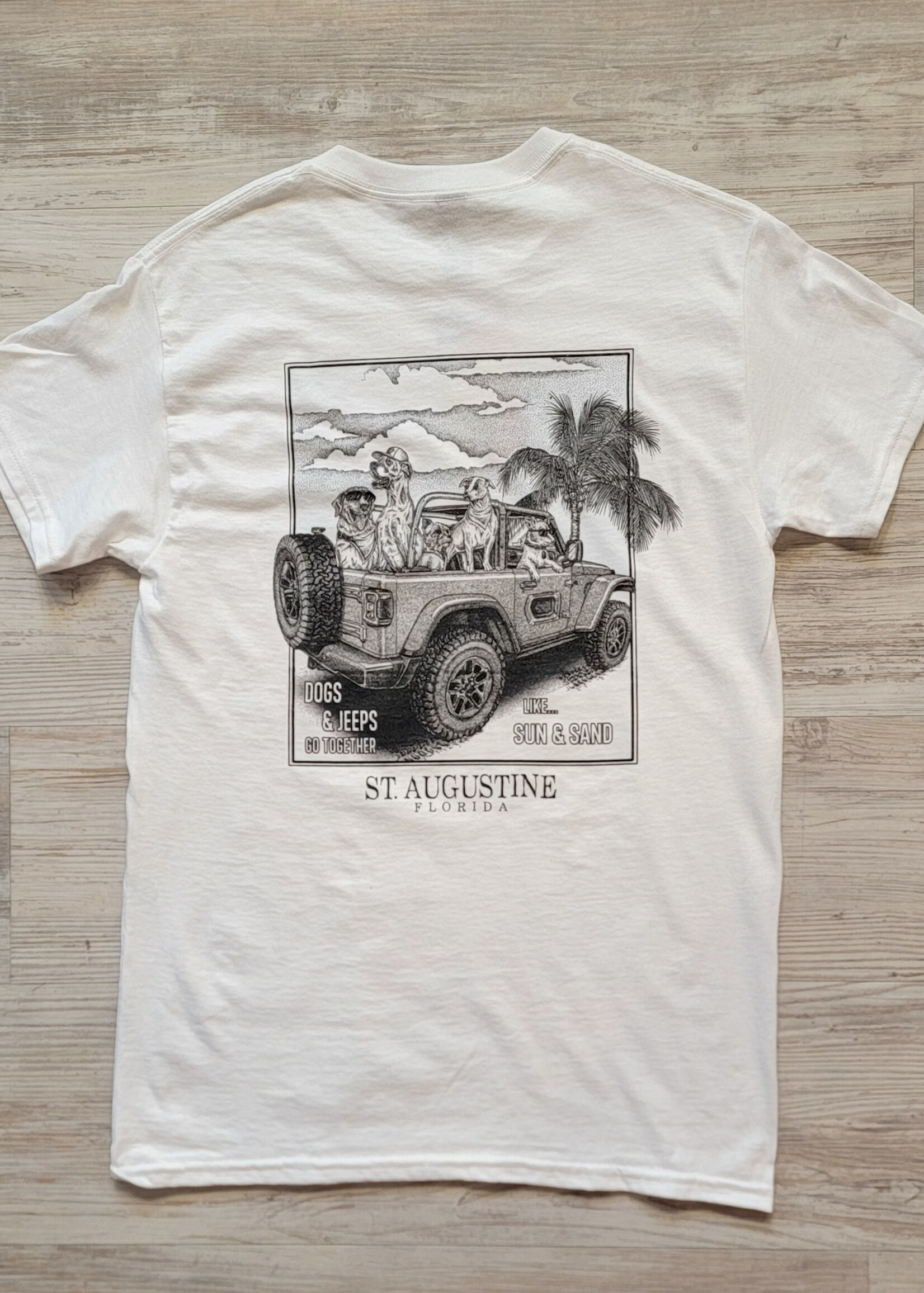 Jeep Dogs White Adult S/S T