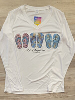 Sport-Tek Women's Flip Flop V-neck L/S Perf. White
