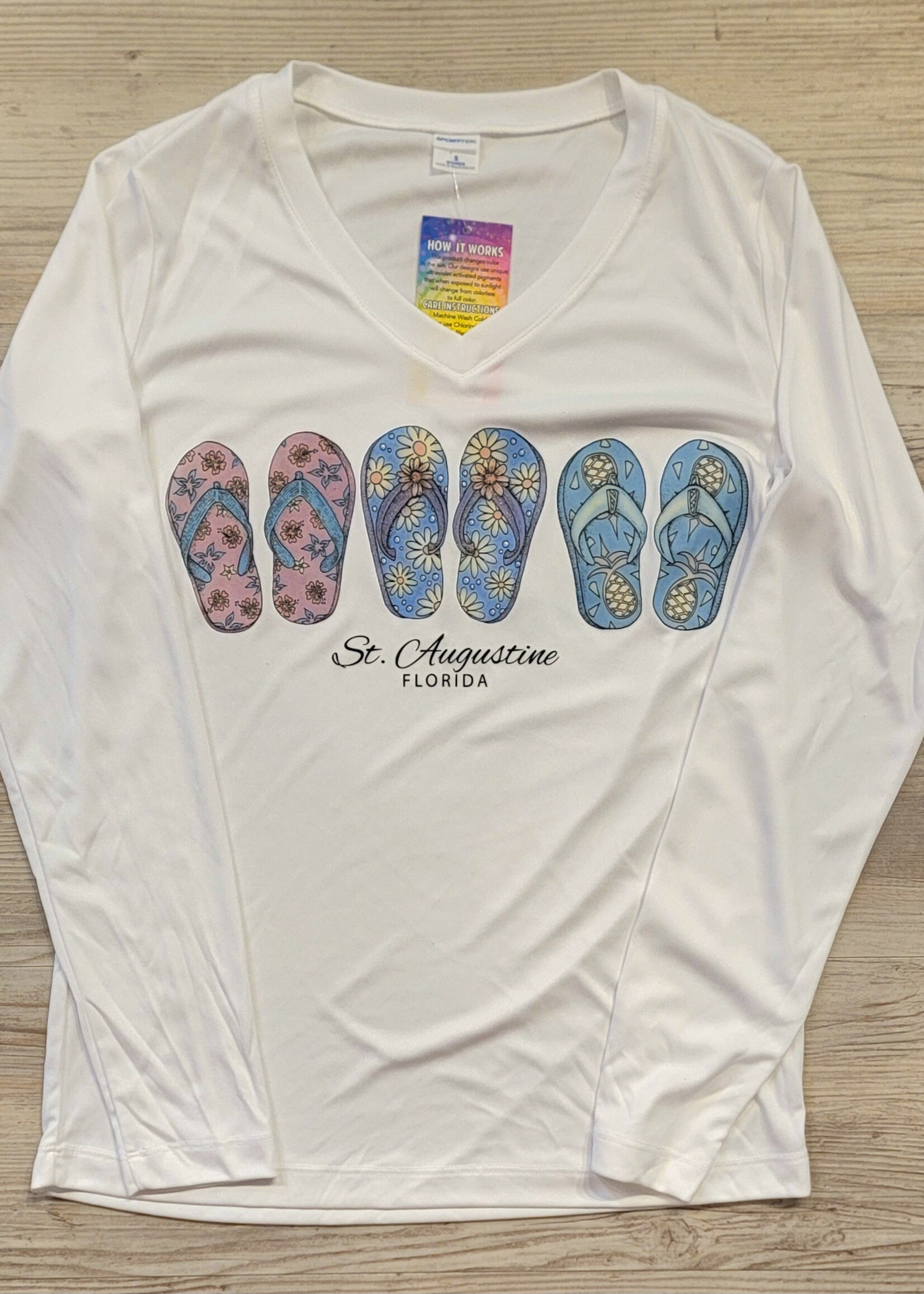 Sport-Tek Women's Flip Flop V-neck L/S Perf. White