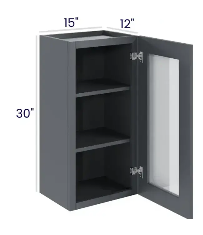 W1530GDEB | 15" W | 30" H Wall Cabinets with Glass Doors - Single Door
