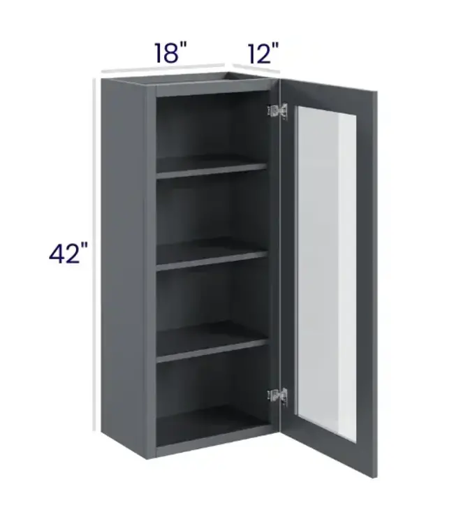 W1842GDEB | 18" W | 42" H Wall Cabinets with Glass Doors - Single Door