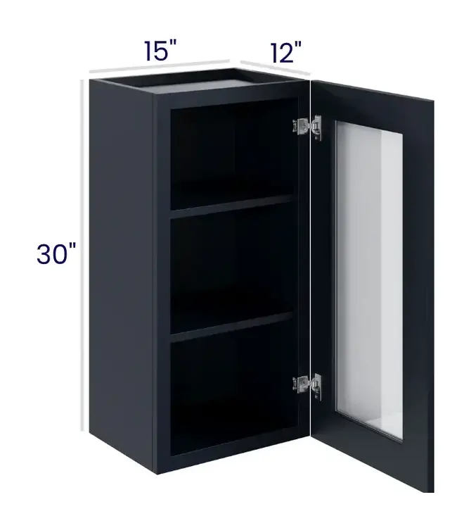 30" Wall Cabinets with Glass Doors - Single Door 15"W