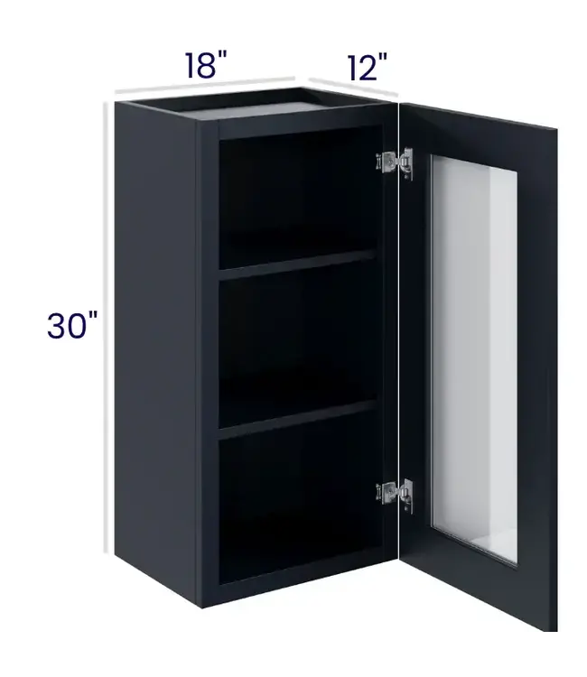 30" Wall Cabinets with Glass Doors - Single Door 18"W