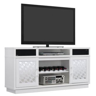 Bluetooth Compatible TV Stand for TVs up to 70 with Wine Storage and Glam Mirrors White