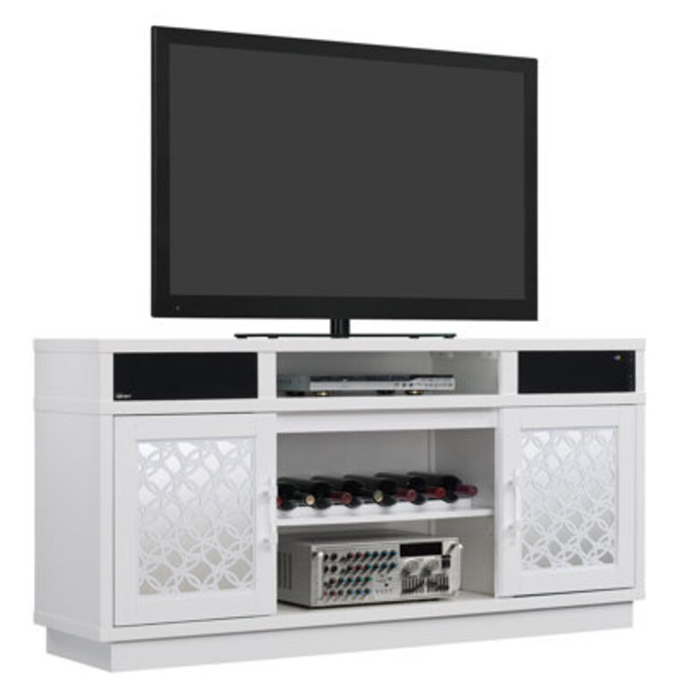Bluetooth Compatible TV Stand for TVs up to 70 with Wine Storage and Glam Mirrors White