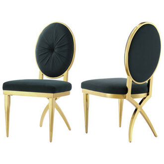 Lizveth Tufted Velvet Metal Side Chair in GreenGold