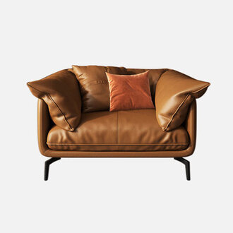 Italian Minimalist Leather Match Orange Down Cushion Living Room Single Sofa With Ottoman